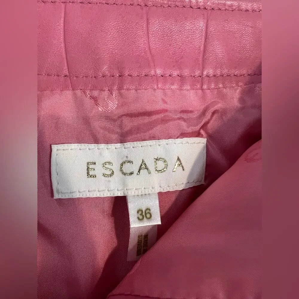 Escada 2/4 vintage RARE pink lamb leather skirt suit jacket set fall unique